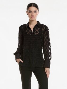 Laundry By Shelli Segal Women’s Long Puff Sleeve Polka Dot Whimsigoth Top Sz L